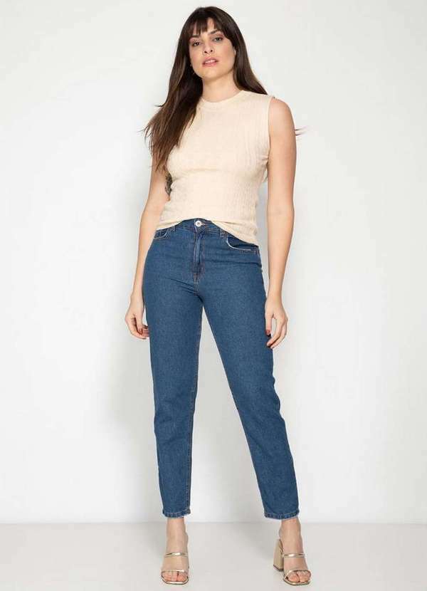 Pink Tricot - Blusa Regata Tricot Trançado Decote Redondo Pink Tricô Feminina Bege