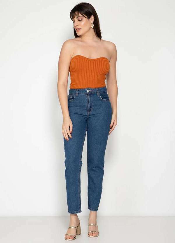 Pink Tricot - Tricô Blusa Top sem Alça Decote Coração Pink Tricot Feminino Laranja