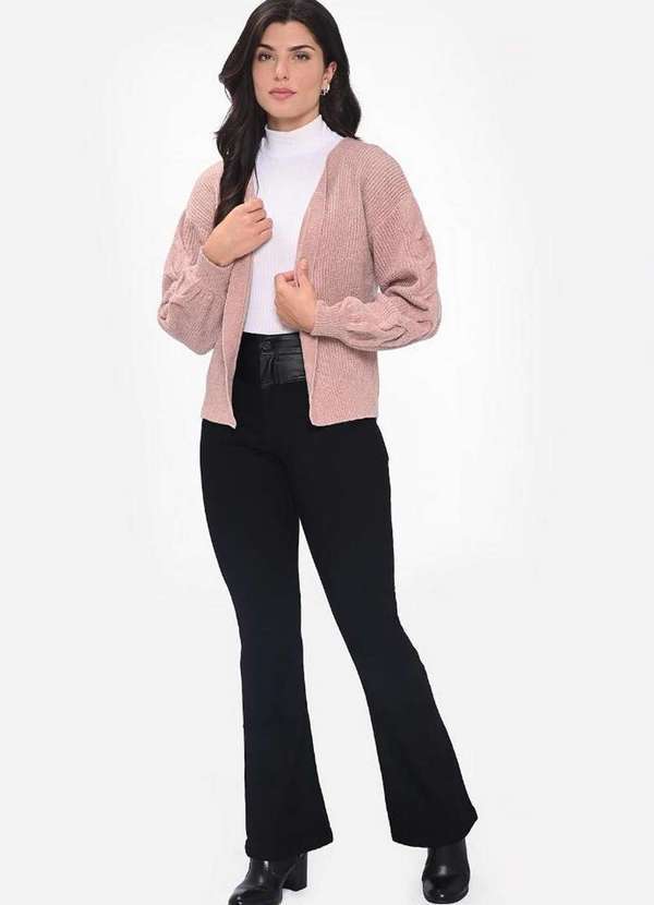 Pink Tricot - Casaco Cardigan Pink Tricot Mousse Manga Longa Feminino Inverno Rosa