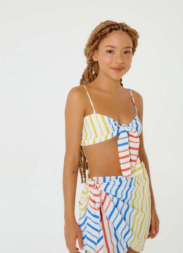 Blueman - Blusa Top Cropped Prega Listrado Feira Estampado 2