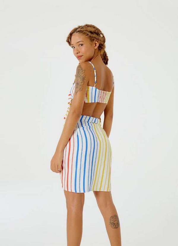 Blueman - Blusa Top Cropped Prega Listrado Feira Estampado 3