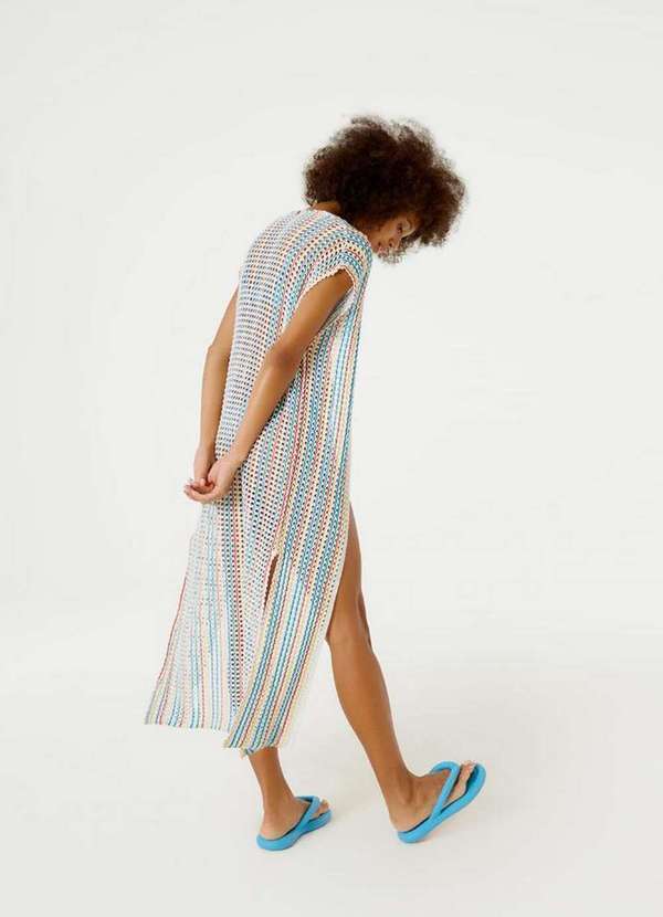 Blueman - Vestido Kimono Tricot Listra Vertical Estampado