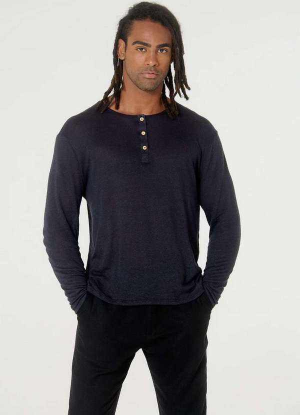 Blueman - T-Shirt Ml Henley Preto