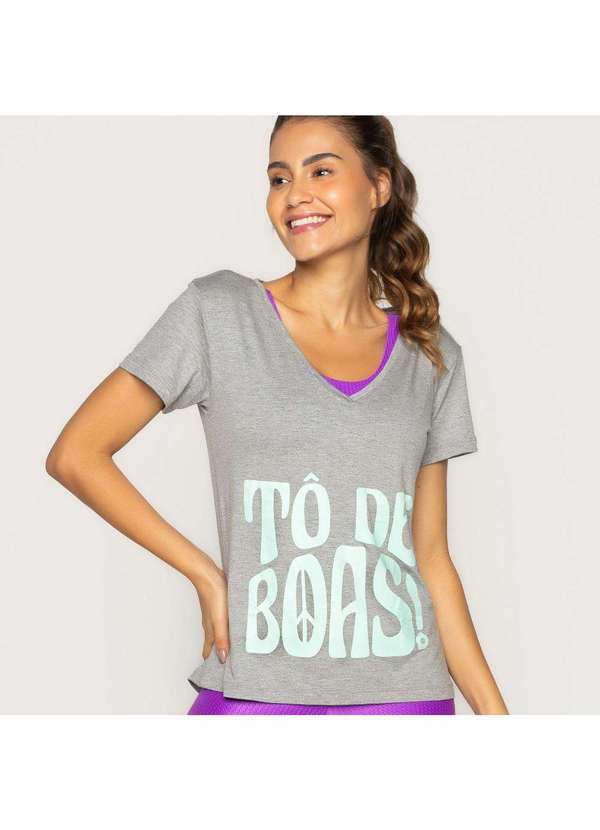 Livre e Leve - Blusa Gola V Estampa Tô de Boas Cinza