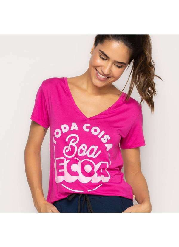 Livre e Leve - Blusa Gola V Toda Coisa Boa Ecoa Rosa