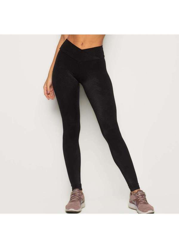 Livre e Leve - Legging com Cós Transpassado Texturizada Preta Preto