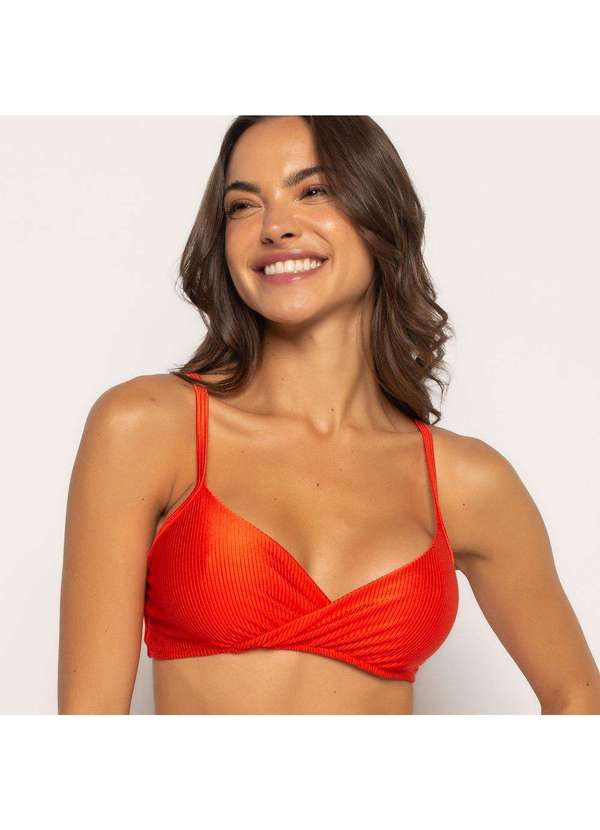 Livre e Leve - Top Biquíni Transpassado com Bojo Texturizado Tomate Vermelho