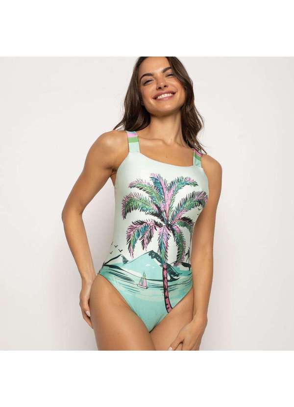 Livre e Leve - Maiô com Decote Quadrado e Bojo Praia Azul Estampado