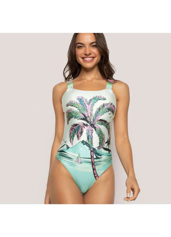 Livre e Leve - Maiô com Decote Quadrado e Bojo Praia Azul Estampado 4