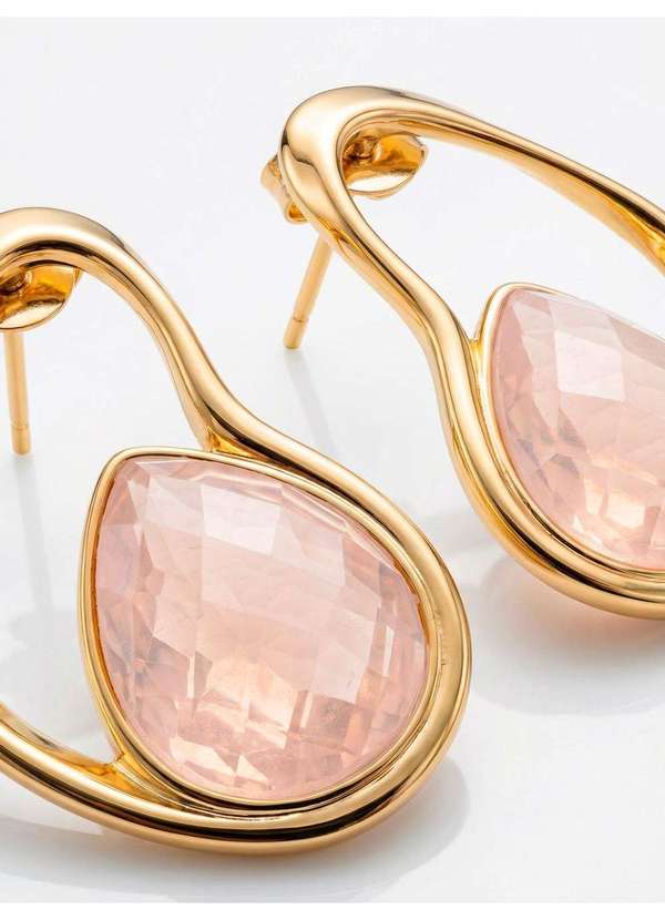 Principessa - Brinco com Pedra em Quartzo Rosa Perolado Dourado Budapeste 2