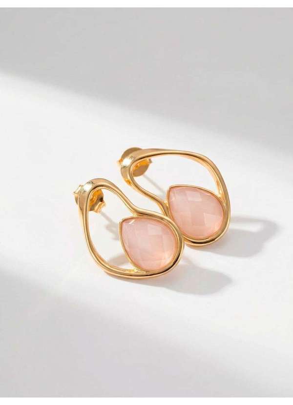 Principessa - Brinco com Pedra em Quartzo Rosa Perolado Dourado Budapeste 3