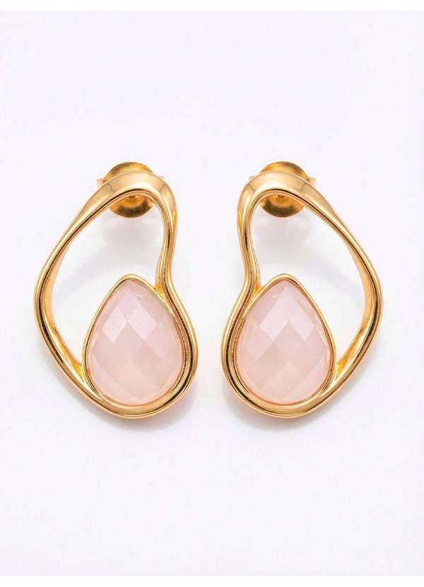 Principessa - Brinco com Pedra em Quartzo Rosa Perolado Dourado Budapeste 4