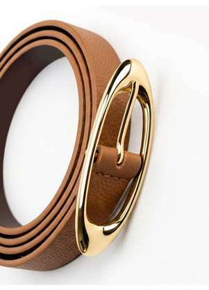 Principessa - Cinto de Couro com Fivela Oval Orgânica Camel Leny - PRINCIPESSA