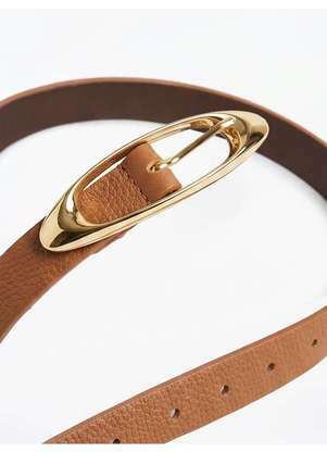 Principessa - Cinto de Couro com Fivela Oval Orgânica Camel Leny - PRINCIPESSA