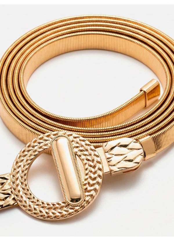 Principessa - Cinto em Metal Dourado com Fivela Redonda Aura