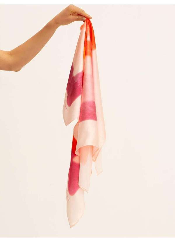 Principessa - Lenço Barrado Off White com Estampa Rosa com Laranja Liz
