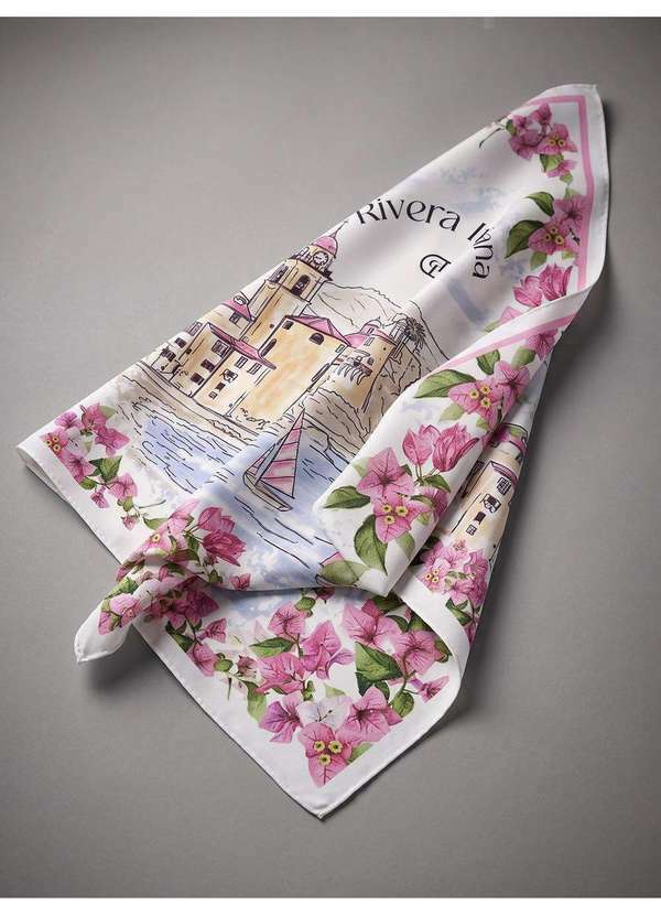 Principessa - Lenço em Crepe com Estampa Floral Rosa Keilla