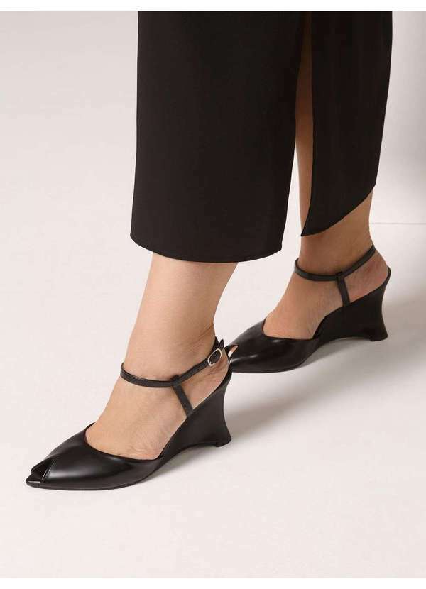 Principessa - Sandália Salto Anabela Preto Katerina