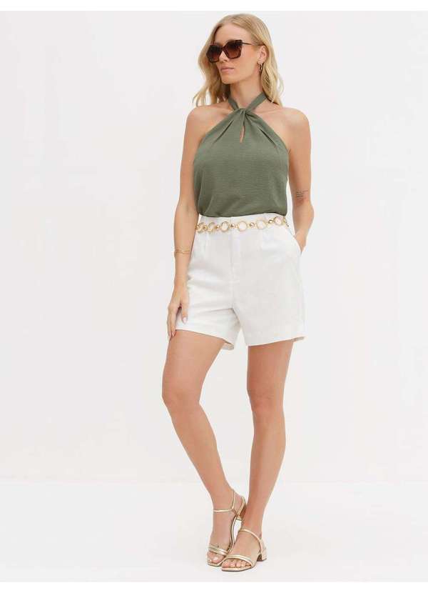 Principessa - Bermuda Alfaiataria Clássico em Linho Off White Poliana