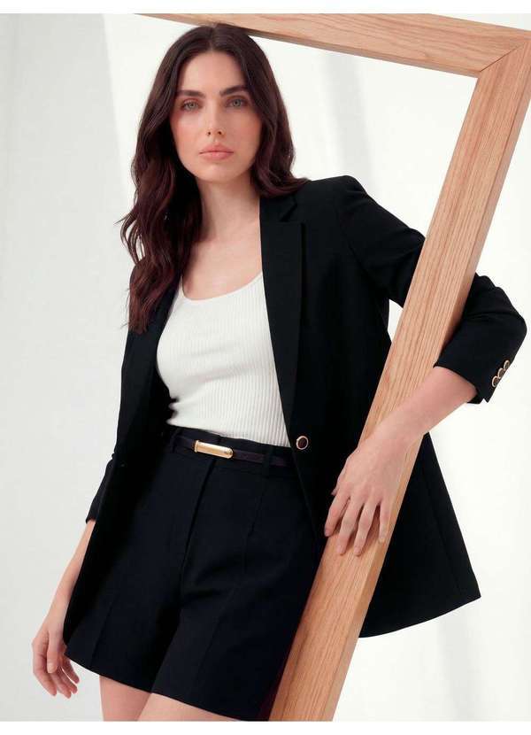 Principessa - Blazer de Alfaiataria Alongado Preto Liana