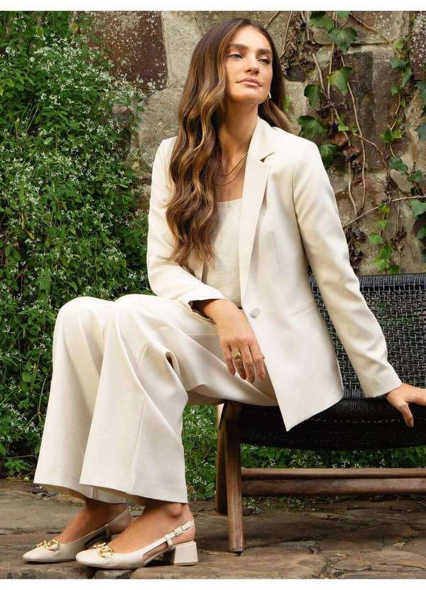 Principessa - Blazer de Alfaiataria Creponada Aveia Gladys