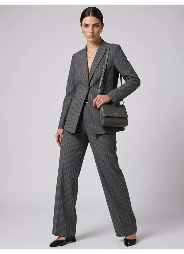 Blazer Intermediário em Alfaiataria Risca de Giz Eliza - Principessa