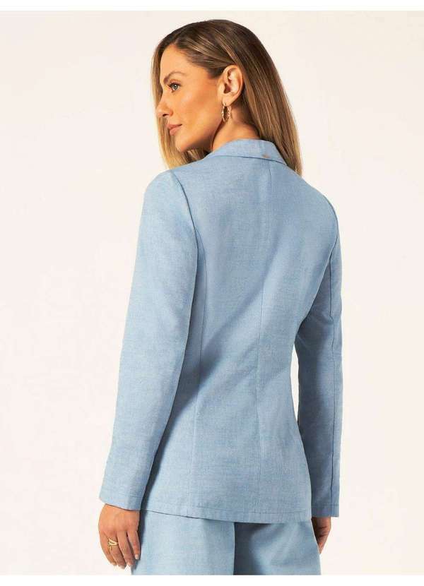 Principessa - Blazer Intermediário em Oxford de Algodão Azul Claro Josefina