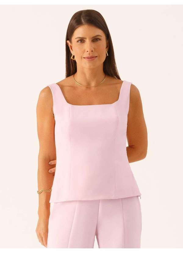 Principessa - Blusa Alfaiataria com Alças Decote Reto Rosa Claro Bielly