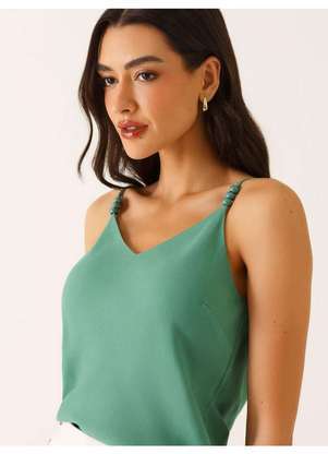 Principessa - Blusa com Alças e Decote em V em Viscose Verde Luciê - PRINCIPESSA