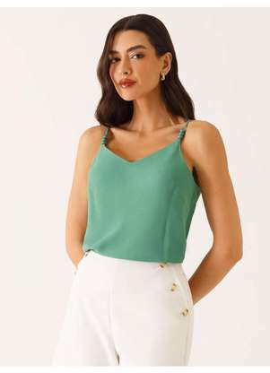 Principessa - Blusa com Alças e Decote em V em Viscose Verde Luciê - PRINCIPESSA