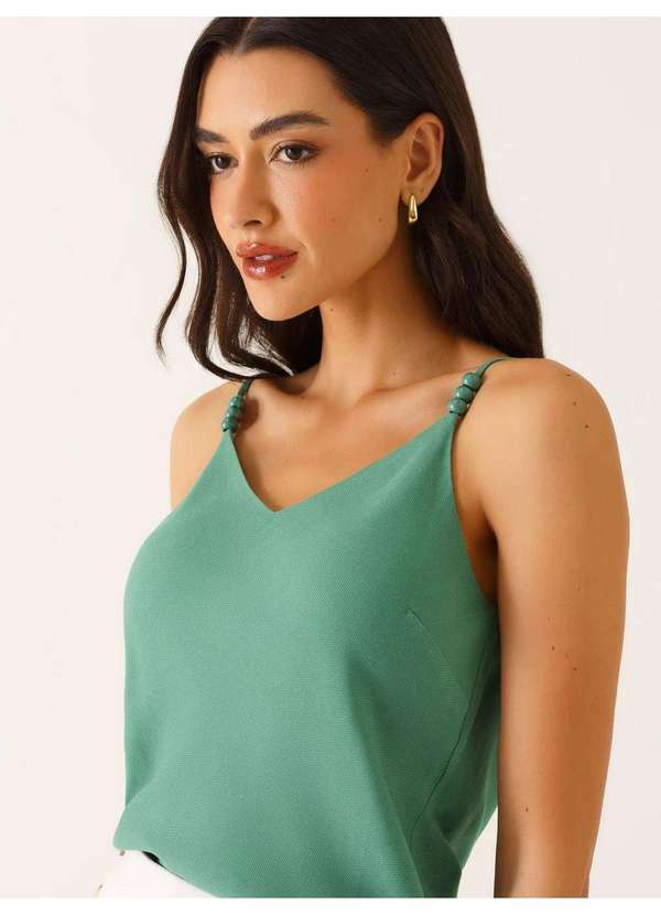 Principessa - Blusa com Alças e Decote em V em Viscose Verde Luciê