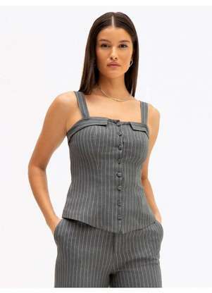 Principessa - Blusa de Alças 2 em 1 em Alfaiataria Risca de Giz Elaine - PRINCIPESSA