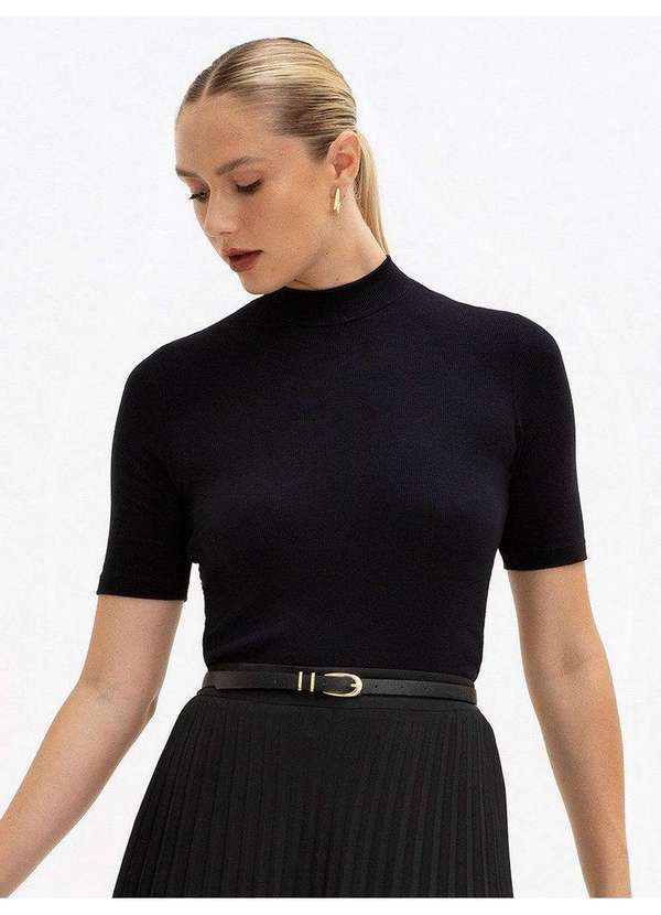 Principessa - Blusa Canelada Gola Alta Preto Adri