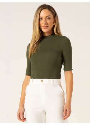 Principessa - Blusa Canelada Gola Alta Verde Militar Bertha - PRINCIPESSA
