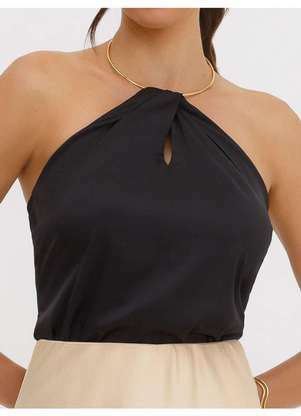 Principessa - Blusa Cava Americana em Cetim Preto Mariane - PRINCIPESSA