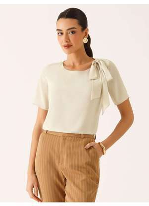 Principessa - Blusa Manga Curta em Crepe Aveia Tessalia - PRINCIPESSA