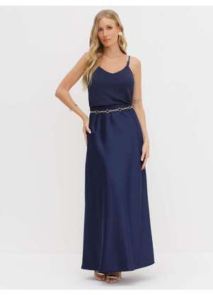 Principessa - Blusa com Alças e Decote em V em Viscose Marinho Luciê - PRINCIPESSA
