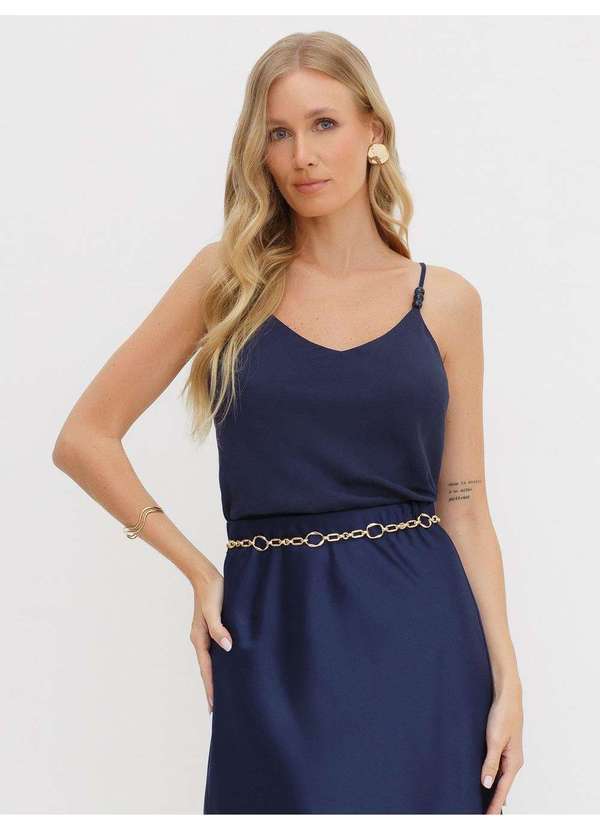 Principessa - Blusa com Alças e Decote em V em Viscose Marinho Luciê