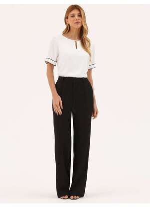 Principessa - Blusa de Crepe Off White com Filete Preto Nagila - PRINCIPESSA