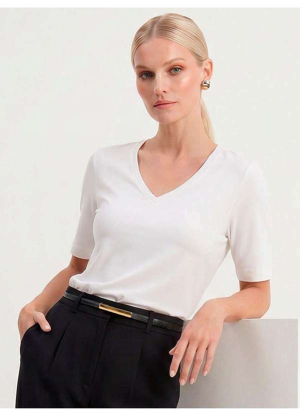 Principessa - Blusa de Malha Algodão com Elastano Off White Daiela