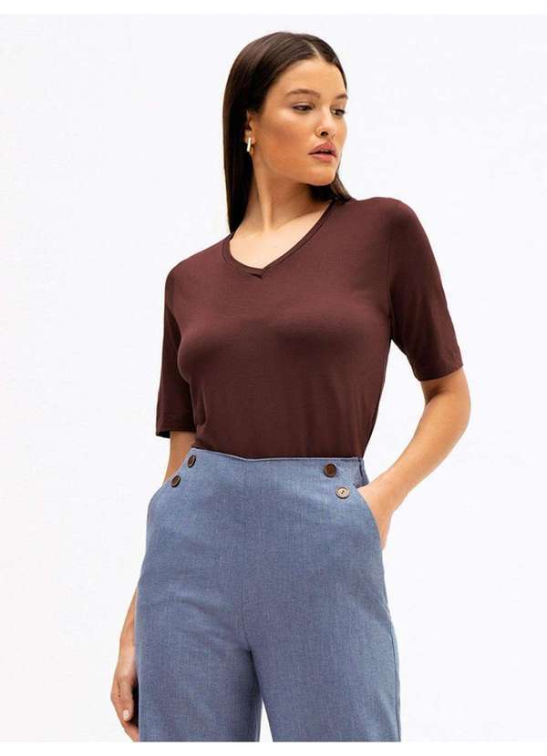 Principessa - Blusa de Malha Cotton Marrom Diandra
