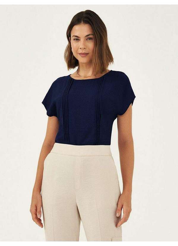 Principessa - Blusa de Viscose com Pregas Marinho Taylor