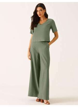 Principessa - Blusa Decote V em Viscose Verde Oliva Rafaella - PRINCIPESSA