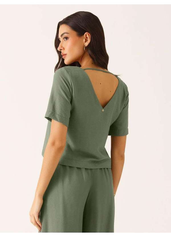 Principessa - Blusa Decote V em Viscose Verde Oliva Rafaella
