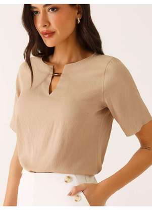 Principessa - Blusa Decote V em Viscose Bege Rosemary - PRINCIPESSA