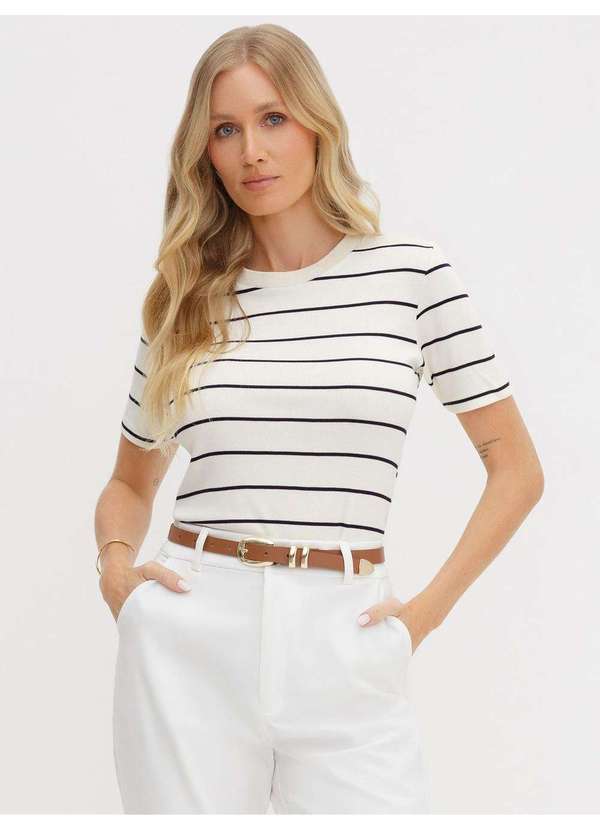 Principessa - Blusa de Manga Curta em Malha Listrada Mabel