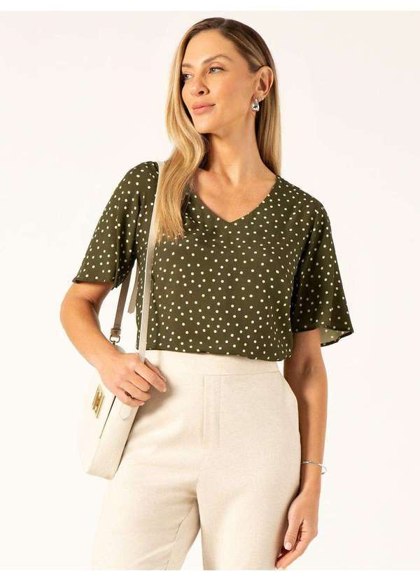 Principessa - Blusa em Viscose Estampada Verde Militar Isolde