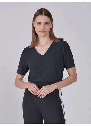 Principessa - Blusa Feminina Preta de Manga Curta Nilda - PRINCIPESSA