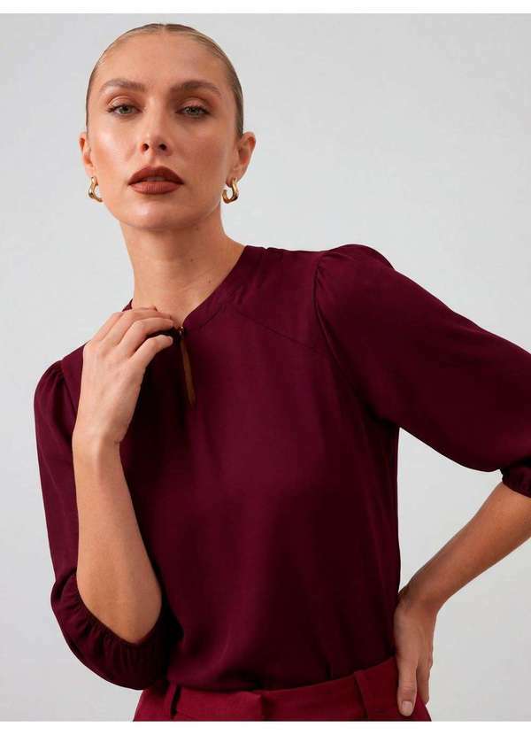 Principessa - Blusa Manga 7/8 em Crepe Vermelho Bordô Cirlane