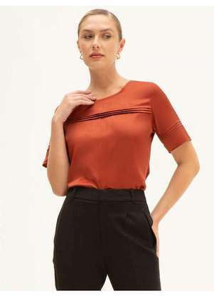 Principessa - Blusa Manga Curta Acetinada Ferrugem Raiany - PRINCIPESSA